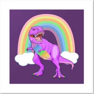 Pride T Rex Dinosaur LGBTQ Ally Rainbow Posters and Art